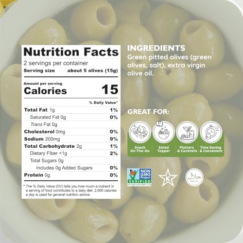Image 2 of Poshi Green Pitted Olive Snack Packs, Original, 1.1 oz (Pack of 10)