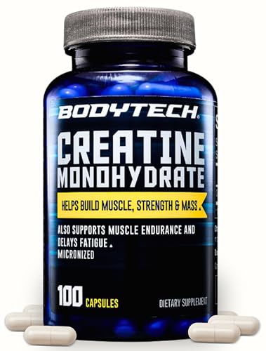 Image 1 of Default Title for the product BodyTech Creatine Monohydrate Capsules, Micronized, 2250 MG, 100 Capsules