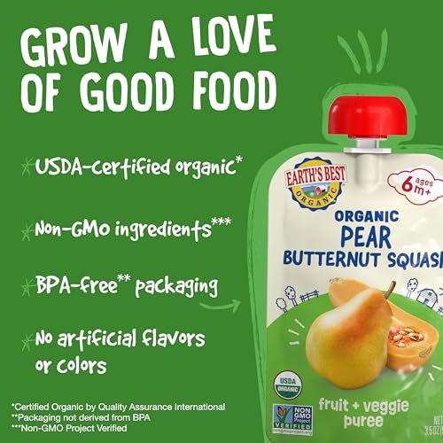 Image 6 of Earth's Best Organic Pear Butternut Squash Fruit + Veggie Puree 3.5 oz Pouch (Pack of 12)
