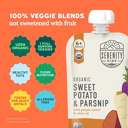 Image 4 of Serenity Kids Organic Baby Pouches, Sweet Potato & Parsnip, 3.5 Oz, 6 Pack