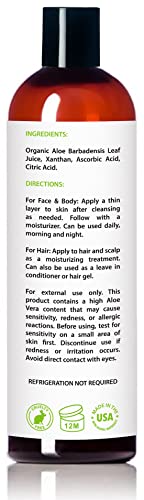 Thumbnail for Image 4 of Organic Aloe Vera Gel for Skin, Face, Body, After Sun Care - USDA Certified Organic, 12 fl. oz.