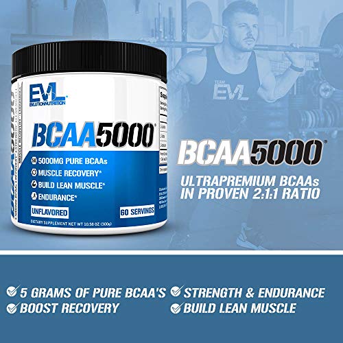 Image 4 of Evlution EVL BCAAs Amino Acids Powder - 5g Branched Chain Amino Acids Supplement for Men - Unflavored Powder