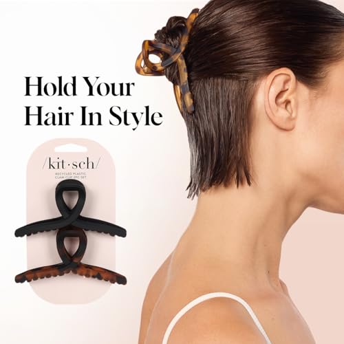 Image 4 of Kitsch Large Loop Hair Clips for Women - Tortoise & Black, 2 Pcs