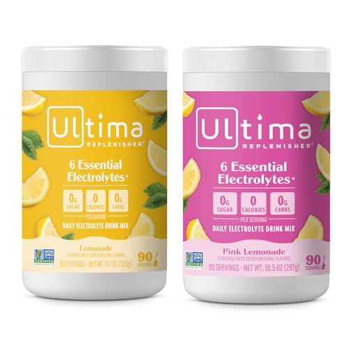 Image 1 of Default Title for the product Ultima Replenisher Electrolyte Powder Drink Mix Bundle ? Sugar Free ? Lemonade and Pink Lemonade, 90 Servings
