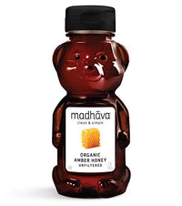 Thumbnail for Image 1 of Default Title for the product Madhava Organic Amber Honey, Unfiltered, 12 oz. Honey Bear (Pack of 6)