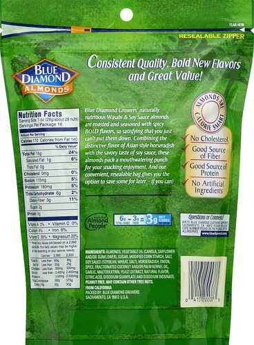 Image 2 of Blue Diamond Almonds Wasabi & Soy Sauce Flavored Snack Nuts, 16 Oz Resealable Bag (Pack of 2)