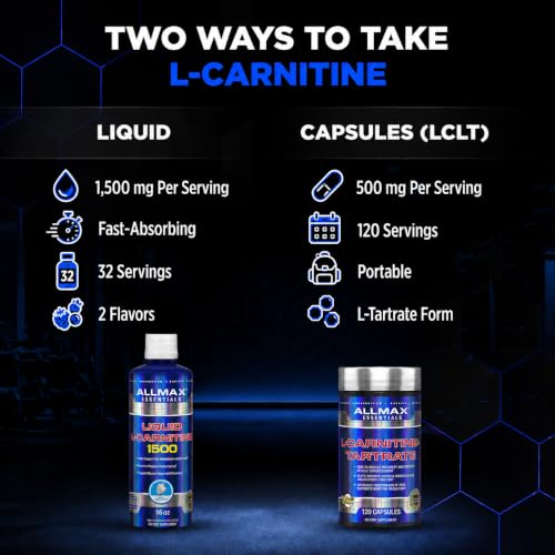Image 6 of ALLMAX Nutrition Liquid L-Carnitine 1500 Milligrams, Blue Raspberry, 16 oz (473 ml)