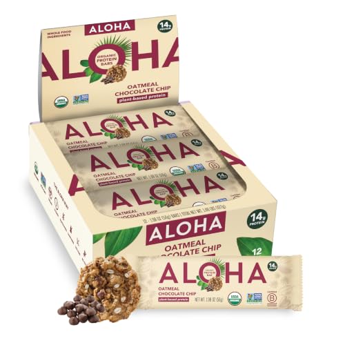 Image 1 of Default Title for the product ALOHA Organic Plant Based Protein Bars - Oatmeal Chocolate Chip - 12 Count, 1.9oz Bars
