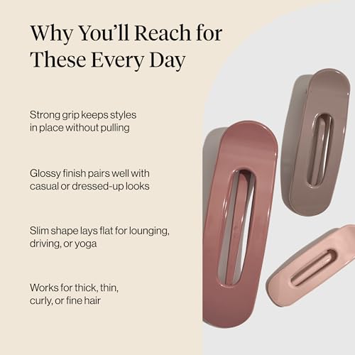 Image 3 of Kitsch Flat Claw Clip for Women - Terracotta, 3pcs