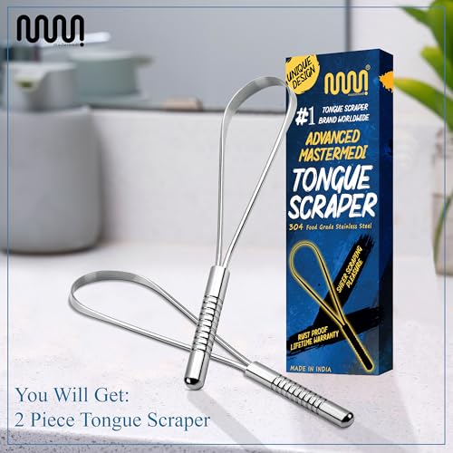 Image 4 of MasterMedi Tongue Scraper for Adults, 100% Stainless Steel (Pack of 2)
