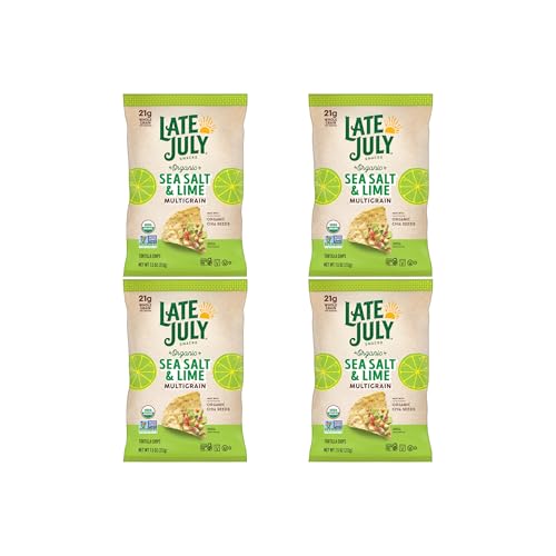 Image 1 of Default Title for the product Late July Organic Multigrain Tortilla Chips Sea Salt and Lime 7.5-oz. Bag Pack of 4