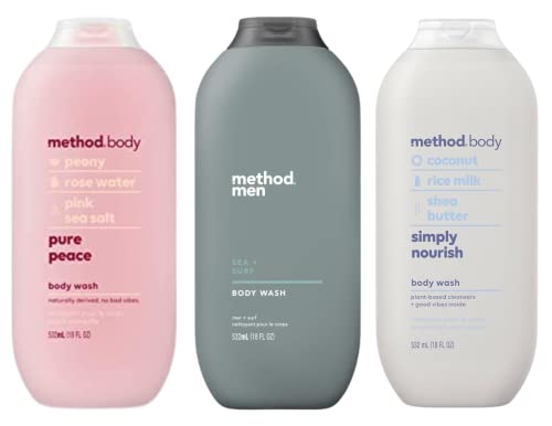 Image 1 of Default Title for the product Method Body Wash Trio, Moisturizing Body Wash, Daily Shower Gel and Plant-Based Body Cleanser, 18 Fluid Ounces (Variety Pack)