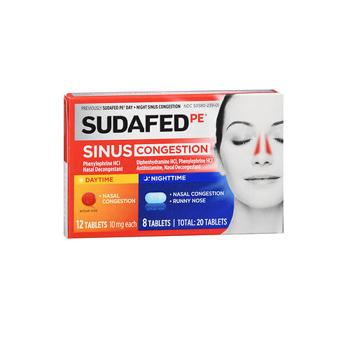 Tylenol Sudafed Pe Day + Night Sinus Congestion Tablets 20 Tabs