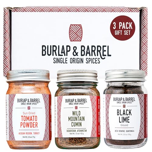 Image 1 of Default Title for the product Burlap & Barrel Taco Seasoning Single Origin Spice Set - Wild Mountain Cumin, Sun-Dried Tomato, Ground Black Lime - 3 Full Size in a Gift Box