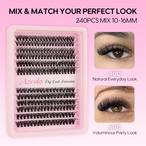 Image 3 of Azenlo Lash Extensions 40D+60D Cluster 240pcs DIY Wispy Lash Clusters 10-16mm Eyelash Clusters for Beginners At Home Individual Thin Band Lash Kit (40D+60D Kit)