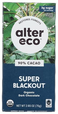 Thumbnail for Image 2 of Super Blackout / 2.65 Ounce (Pack of 1) for the product Alter Eco Dark Chocolate Bars Pure Dark Cocoa Fair Trade Organic Non-GMO Gluten Free