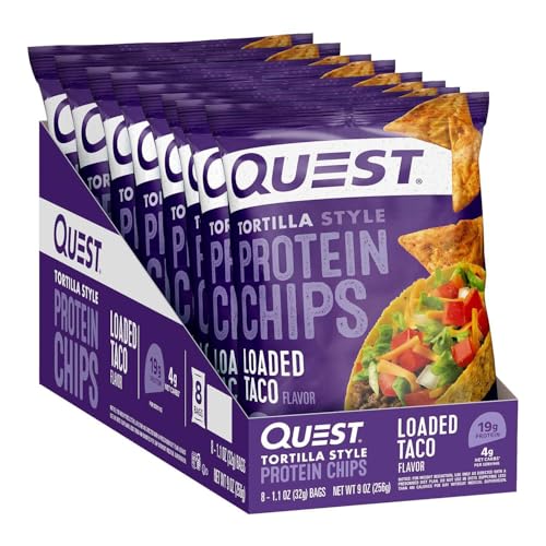 Image 1 of Default Title for the product Quest Nutrition Tortilla Style Protein Chips, Loaded Taco, Low Carb, Gluten Free, Baked, 1.1 Ounce (Pack of 8)