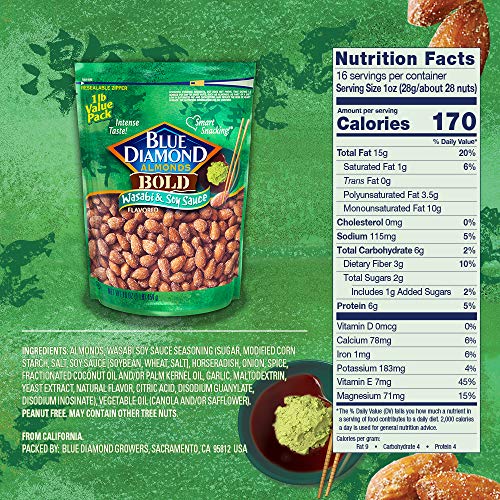 Image 3 of Blue Diamond Almonds Wasabi & Soy Sauce Flavored Snack Nuts, 16 Oz Resealable Bag (Pack of 2)