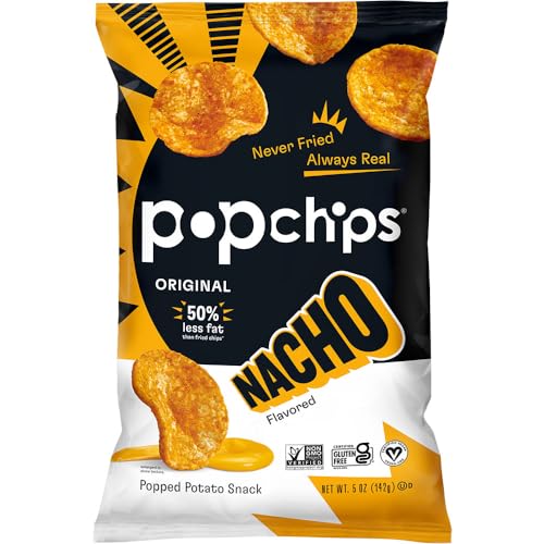 Image 1 of Default Title for the product popchips Popchips Potato Chips, Nacho, 5.0oz Share Bags, Pack of 4