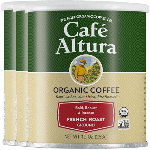 Image 1 of Default Title for the product Cafe Altura Ground Organic Coffee, French Roast, 10 oz Can (Pack of 3)