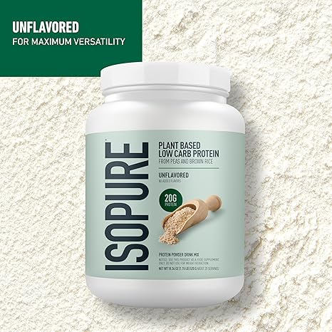 Isopure Plant-Based Protein Powder, Lactose Free, Gluten Free, With Iron, Unflavored, 20g Plant Protein Per Serving, 1.15 Lbs, 20 Servings